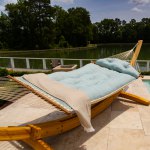 Tufted Hammock with ROMAN ARC® 7-Ply Deluxe Cypress 15 ft. Wood Hammock Stand