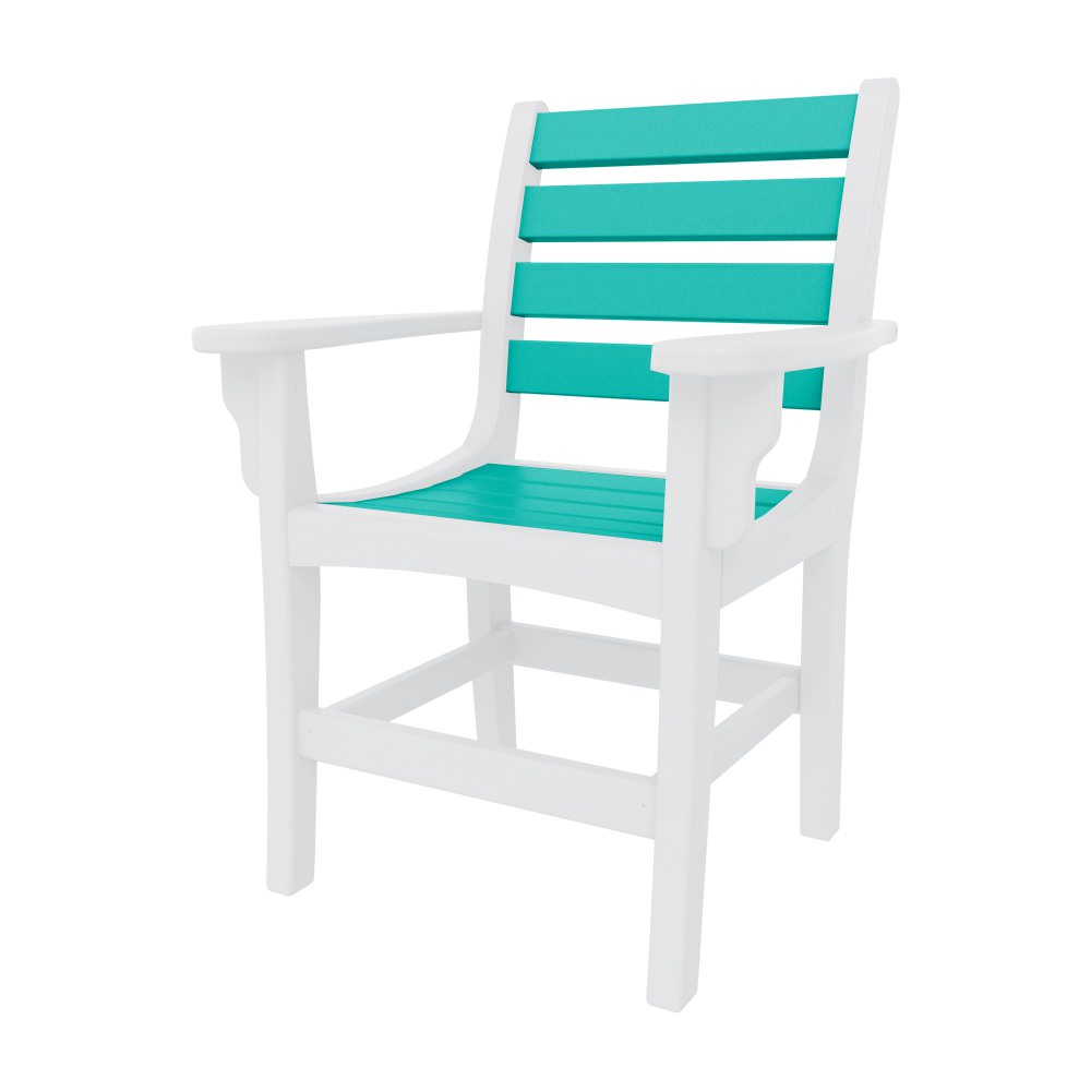 Horizontal Dining Chair with Arms - White and Turquoise