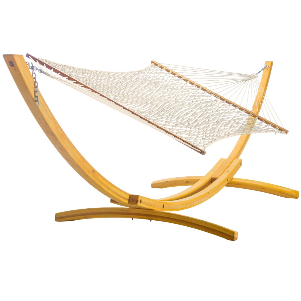 DURACORD® Rope Extra-Wide Hammock and ROMAN ARC® 4-Ply Cypress Wood Stand Combo