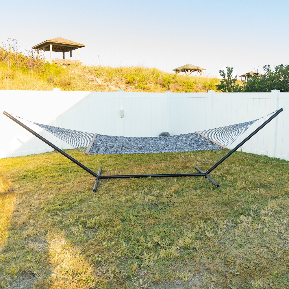 Extra-Wide DURACORD® Rope Hammock with TRI-BEAM® Steel Hammock Stand and Optional Pillow