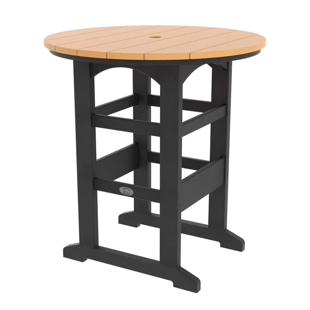 DURAWOOD® Poly Round Bar Height Table 39.5 in. - Black and Cedar