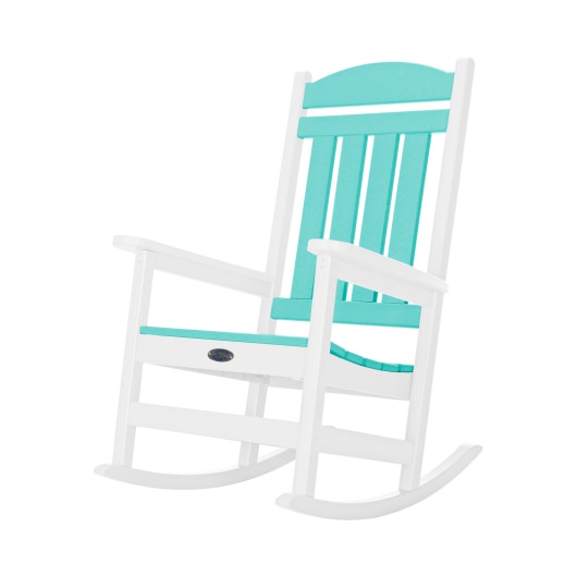 DURAWOOD® Poly Classic Porch Rocker - White and Turquoise