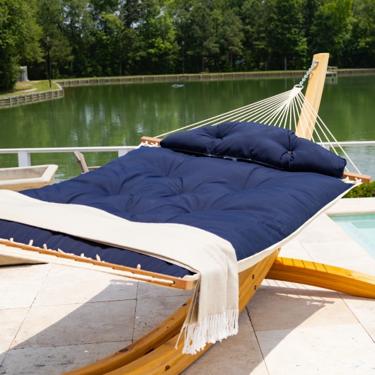 Large Sunbrella® Navy Tufted Hammock with Detachable Pillow